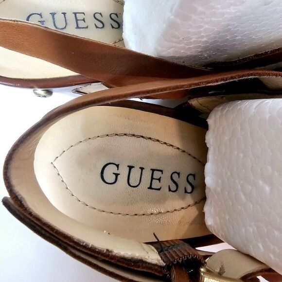 Guess Y2K Inspo Brown Leather Strappy Platform Wedge Sandals Size 9.5 - Picture 7 of 11